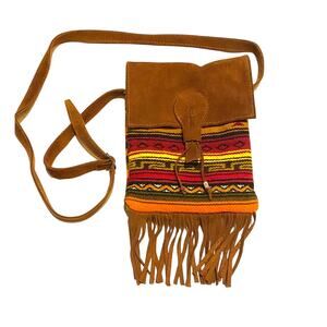 Malky Leather Wool Fringe Small Crossbody Striped Festival Purse Bag